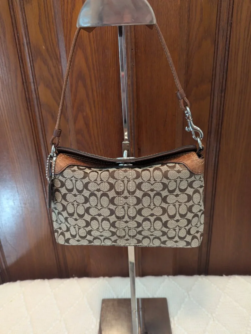 Coach Turnlock Brown Signature Wristlet Mini bag